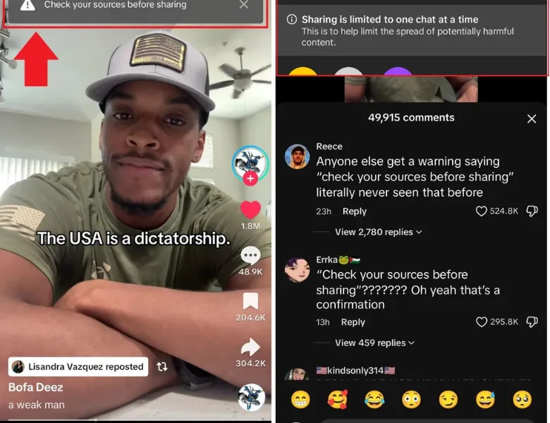 When Warnings Speak Louder Than Words: TikTok’s “Check Your Sources” Prompt and the Politics of Censorship